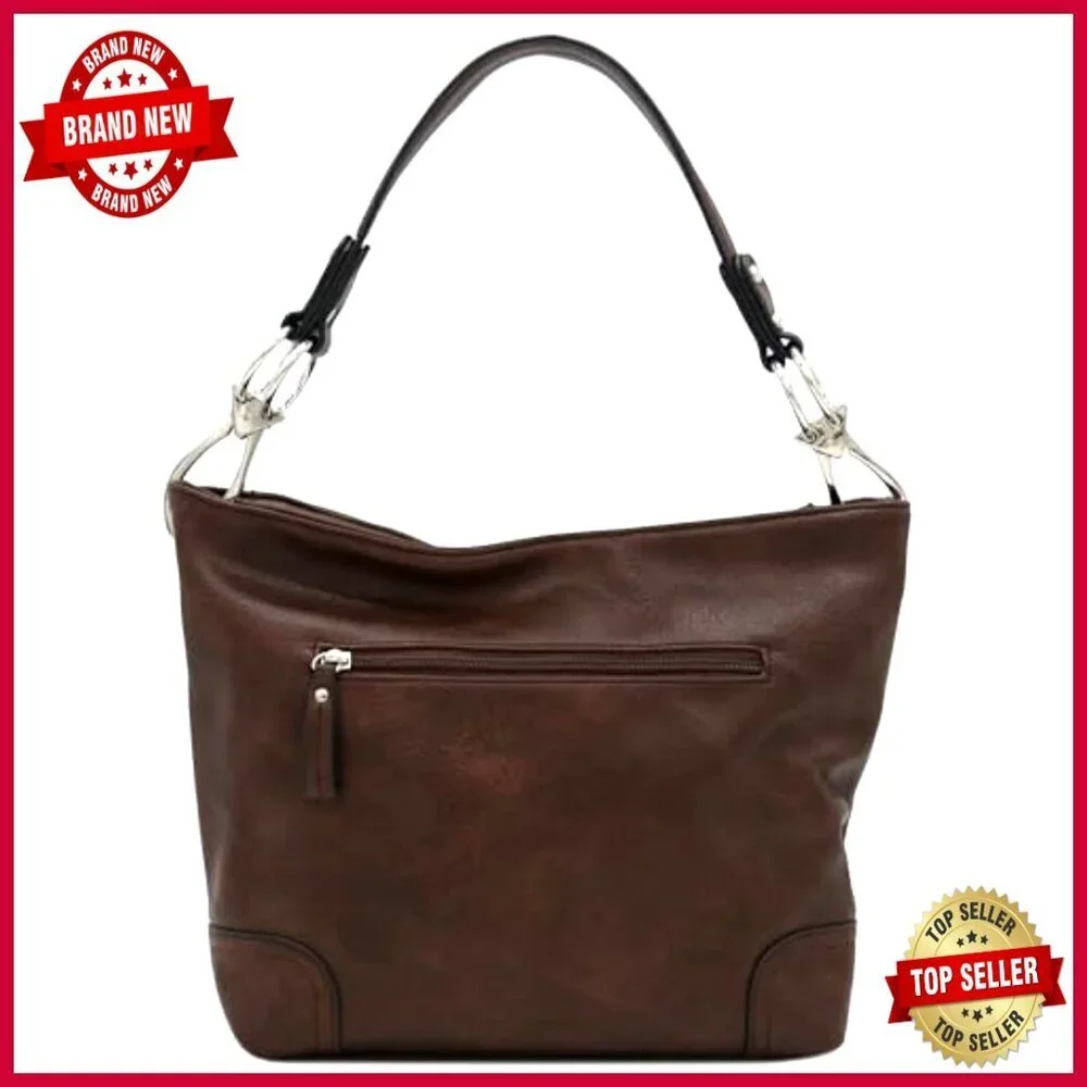 Large Faux Leather Hobo Bag with Snap Hook Hardware, Zipper Pockets